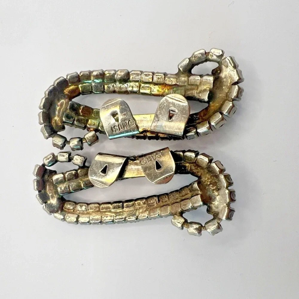 Vintage MUSI Black Rhinestone Shoe Clips‎ 1950s Mid Century Glam Accessory MCM